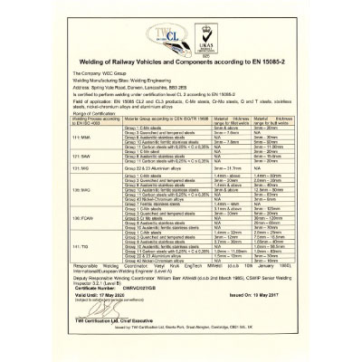 EN15085 Certificate